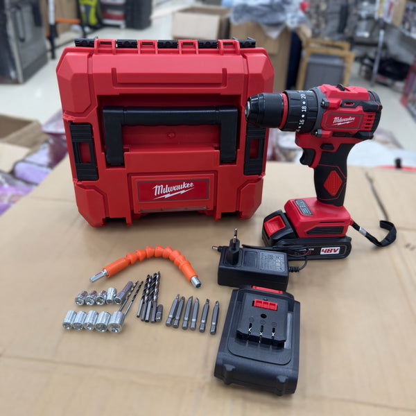 Milwaukee Drill Machine with 2 Batteries & Accessories