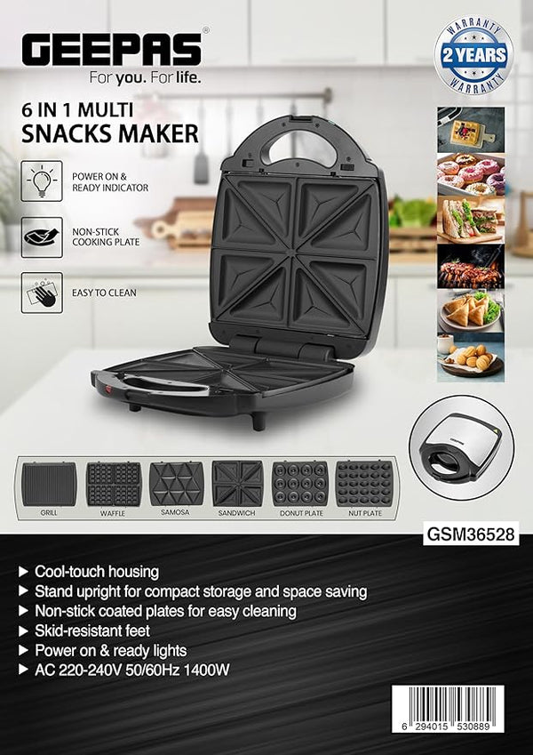 Geepas 6 in 1 Multi Snacks Maker 1400W-36528