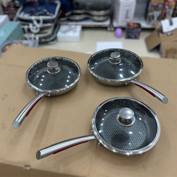 Laser Coated Honeycomb Frypan with Glass Lid