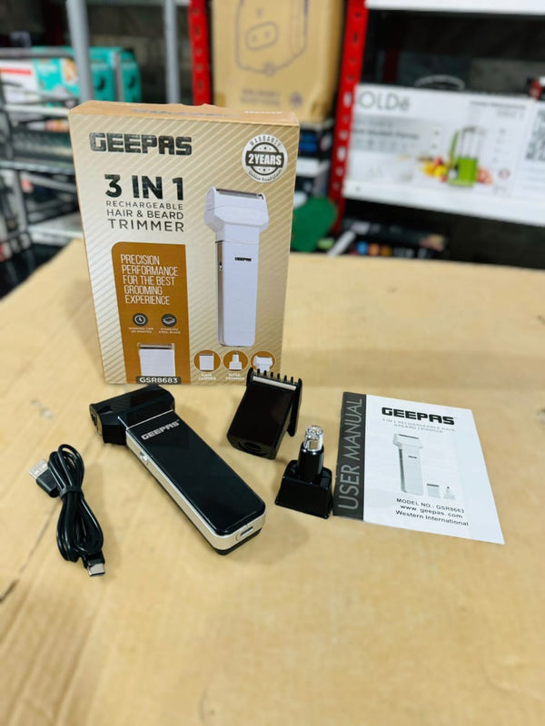 GEEPAS 3 in 1 Rechargeable Hair & Beard Trimmer-8683