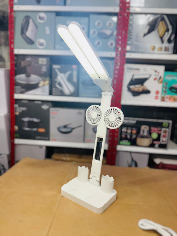 Rechargeable LED Desktop Lamp with Fan & Pen Holder