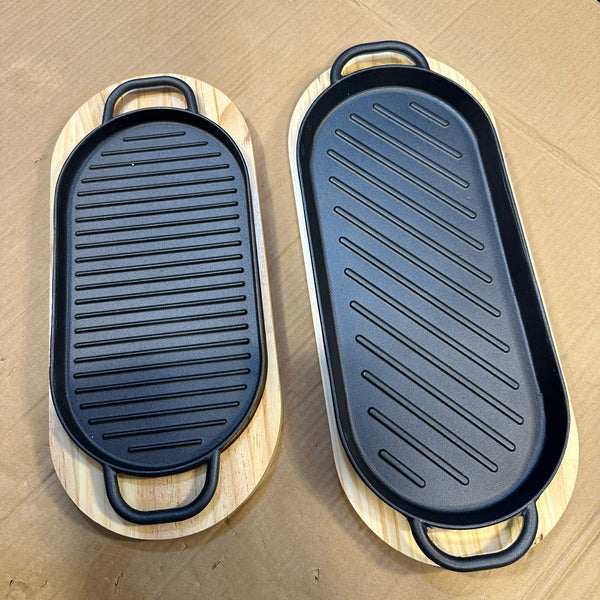 Cast Iron Sizzler Plate with Wooden Tray