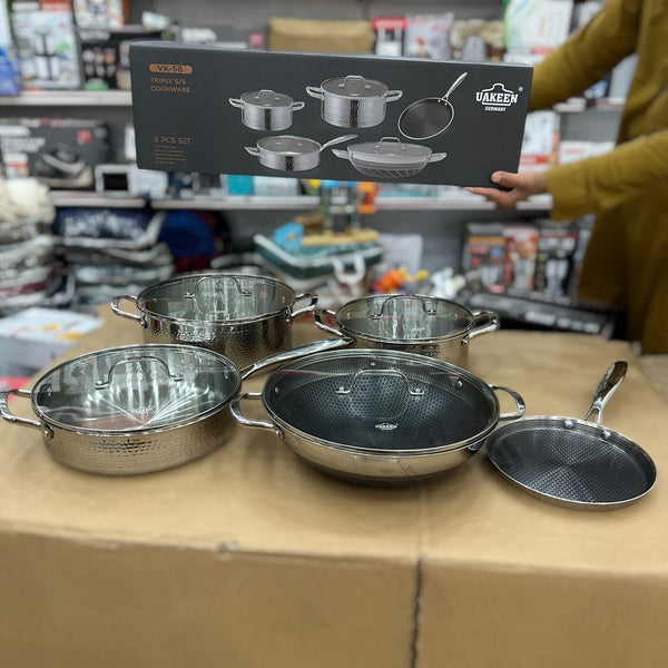 Uakeen 9pcs Triply Stainless Steel Cookware Set VK-56