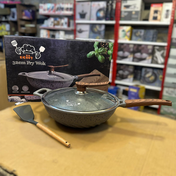 Uiioy Induction Granite Frypan Wok 32cm